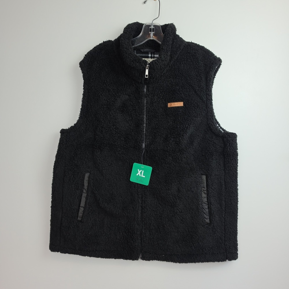 NWT Sage Collective Sherpa Fleece Vest Women's XL Black Full-zip Logo Pockets